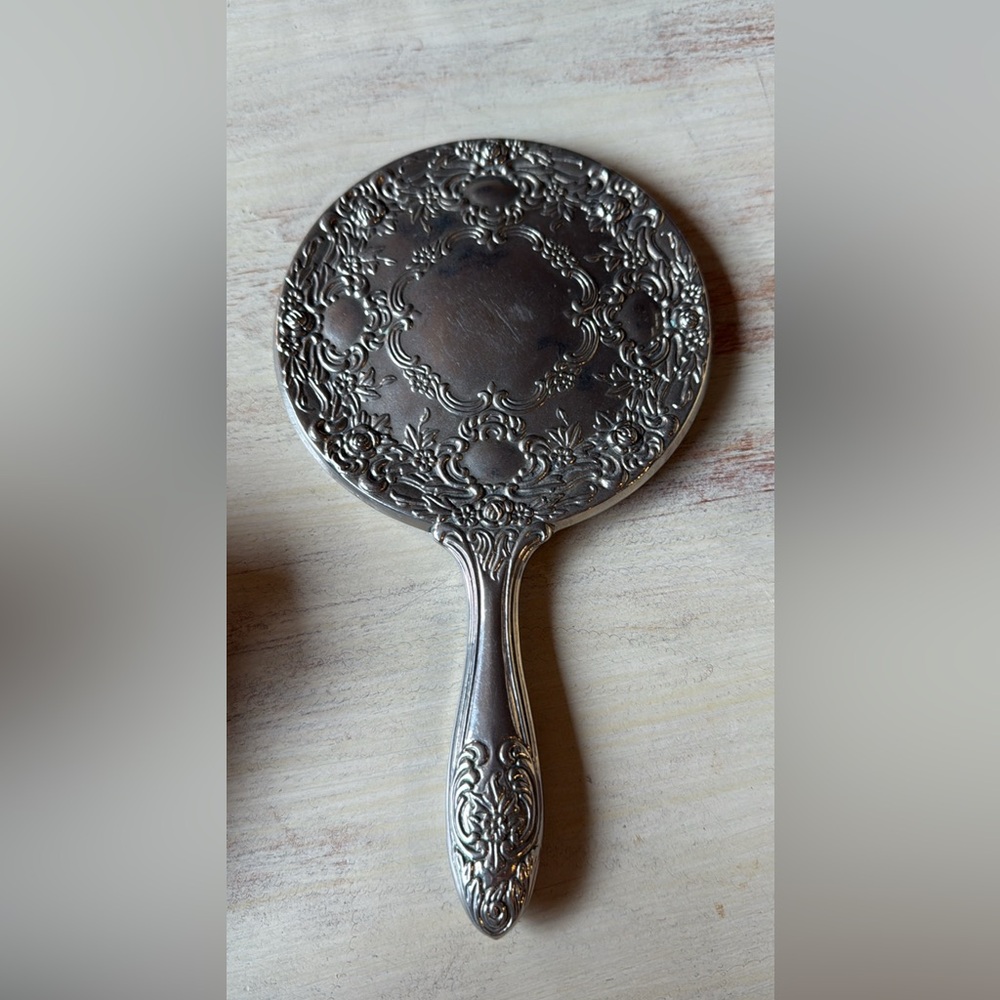 Vintage Elegant Silver Hand Mirror